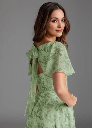 A-line V-Neck Floor-Length Chiffon Floral Bridesmaid Dress