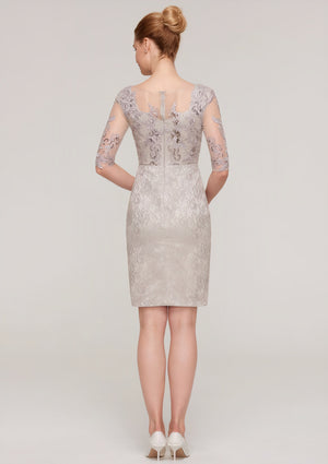 Sheath/Column Bateau Half Sleeve Knee-Length Lace Mother of the Bride Dress With Sequins Appliqued