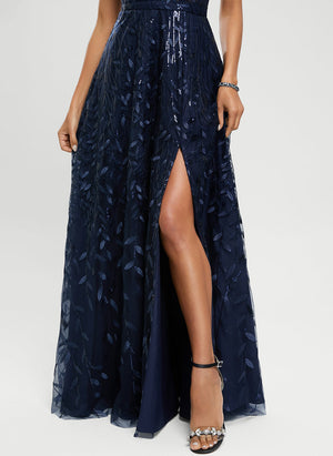 A-line V-Neck Floor-Length Lace Prom Dresses With Sequins