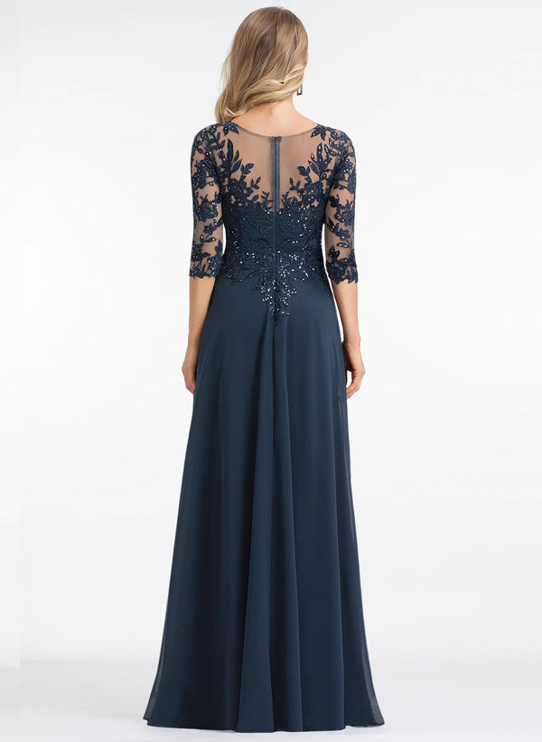 A-line V-Neck Floor-Length Lace Chiffon Mother of the Bride Dress With Sequins