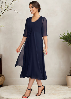Empire Square Knee-Length Chiffon Mother of the Bride Dress