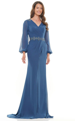 Surplice Neckline Long Mother Of The Bridesmaid Dress with Balloon Sleeve