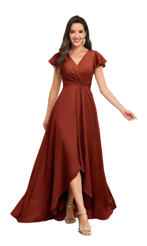 A-line V-Neck Floor-Length Chiffon Bridesmaid Dress With Ruffle