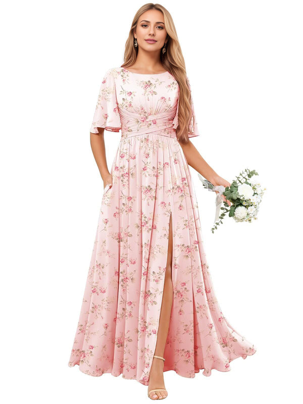 A-line Scoop Floor-Length Chiffon Bridesmaid Dress With Ruffle