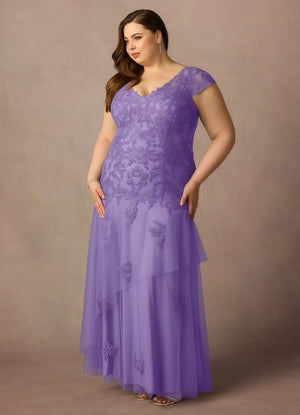 Trumpet/Mermaid V-Neck Floor-Length Lace Tulle Mother of the Bride Dress