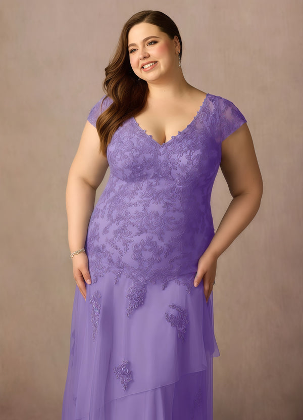 Trumpet/Mermaid V-Neck Floor-Length Lace Tulle Mother of the Bride Dress