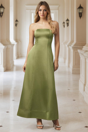 Satin Strapless Fit & Flare Maxi A Line Bridesmaid Dress