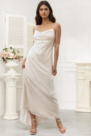 Strappy Scoop-Neck Stretch Sequin Slim Maxi A Line Prom Dress