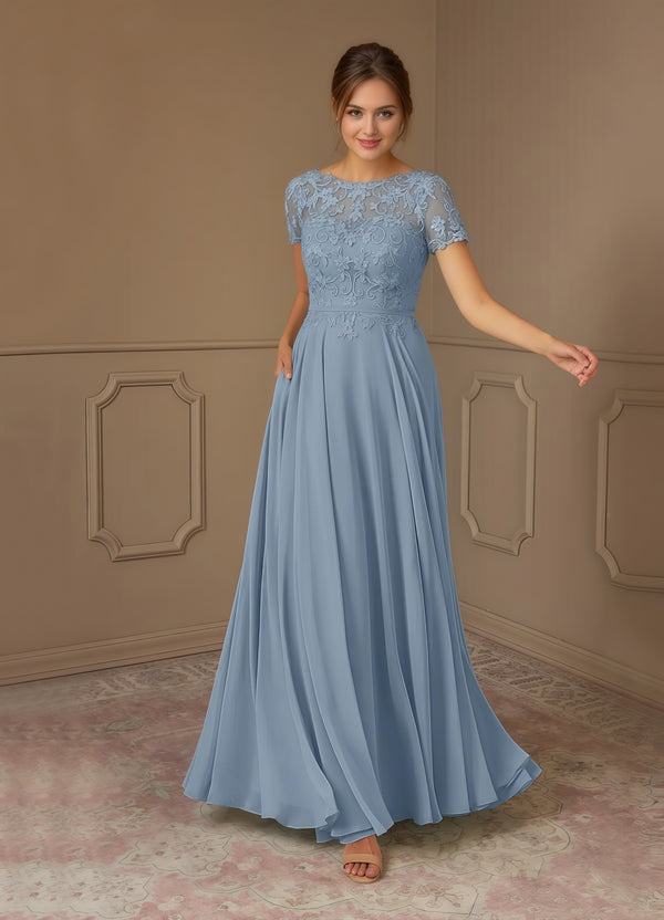 A-line Scoop Illusion Floor-Length Lace Chiffon Mother of the Bride Dress With Sequins