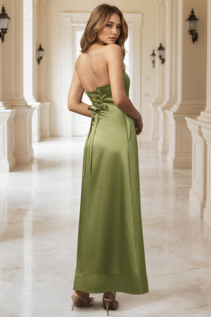 Satin Strapless Fit & Flare Maxi A Line Bridesmaid Dress