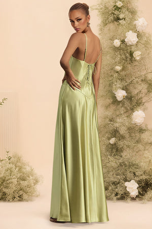 Satin Corset Maxi Spaghetti Straps A Line Bridesmaid Dress