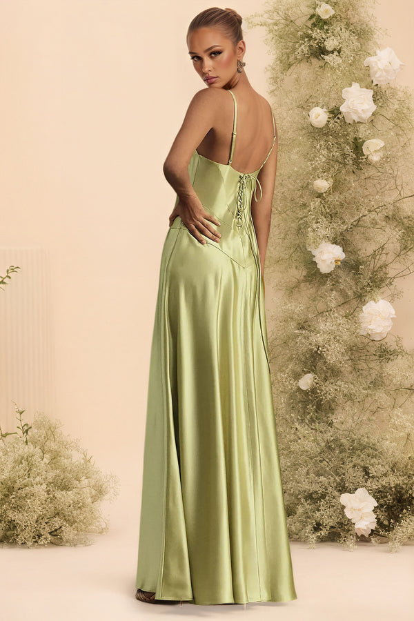 Satin Corset Maxi Spaghetti Straps A Line Bridesmaid Dress