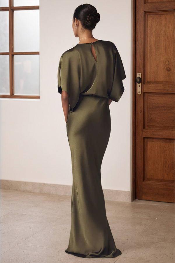 Mermaid Reverse Obie Satin Maxi Short Sleeves Bridesmaid Dress