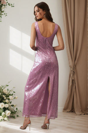 Sleeveless Scoop-Neck Sequin Column Maxi A Line Prom Dress