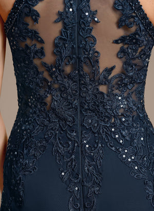 Trumpet/Mermaid Halter Floor-Length Chiffon Lace Mother of the Bride Dress With Sequins Beading