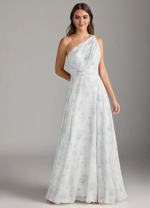 A-line One Shoulder Floor-Length Chiffon Bridesmaid Dress With Slit