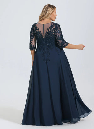 A-line V-Neck Floor-Length Lace Chiffon Mother of the Bride Dress With Sequins