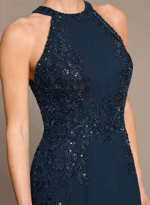 Trumpet/Mermaid Halter Floor-Length Chiffon Lace Mother of the Bride Dress With Sequins Beading
