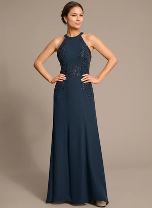 Trumpet/Mermaid Halter Floor-Length Chiffon Lace Mother of the Bride Dress With Sequins Beading