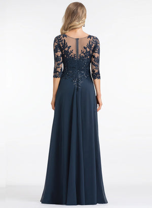 A-line V-Neck Floor-Length Lace Chiffon Mother of the Bride Dress With Sequins