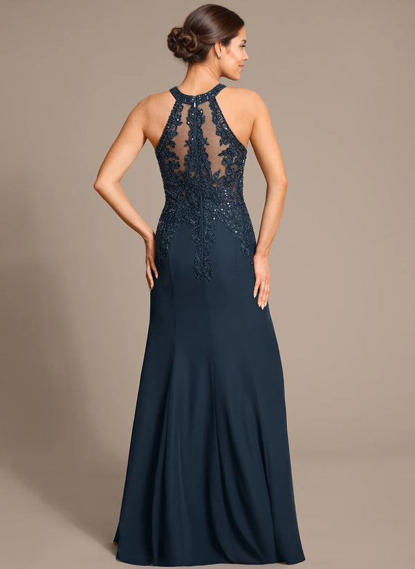 Trumpet/Mermaid Halter Floor-Length Chiffon Lace Mother of the Bride Dress With Sequins Beading