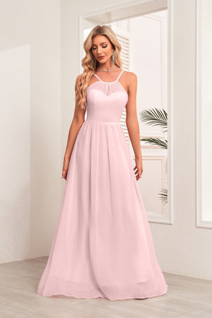 A-line Halter Floor-Length Chiffon Bridesmaid Dress