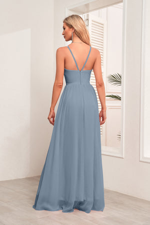 A-line Halter Floor-Length Chiffon Bridesmaid Dress