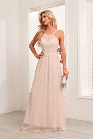 A-line Halter Floor-Length Chiffon Bridesmaid Dress