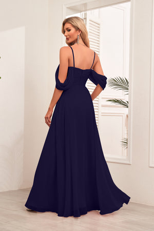 A-line Cold Shoulder Floor-Length Chiffon Bridesmaid Dress