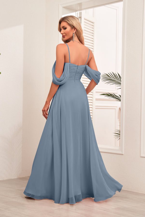 A-line Cold Shoulder Floor-Length Chiffon Bridesmaid Dress