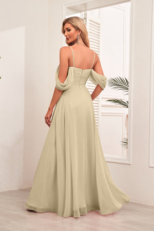A-line Cold Shoulder Floor-Length Chiffon Bridesmaid Dress