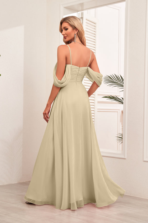 A-line Cold Shoulder Floor-Length Chiffon Bridesmaid Dress