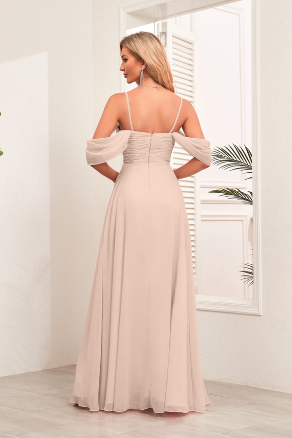 A-line Cold Shoulder Floor-Length Chiffon Bridesmaid Dress