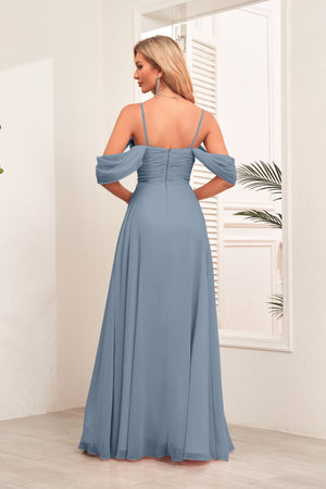 A-line Cold Shoulder Floor-Length Chiffon Bridesmaid Dress