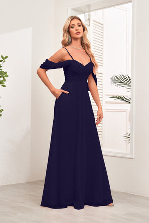 A-line Cold Shoulder Floor-Length Chiffon Bridesmaid Dress