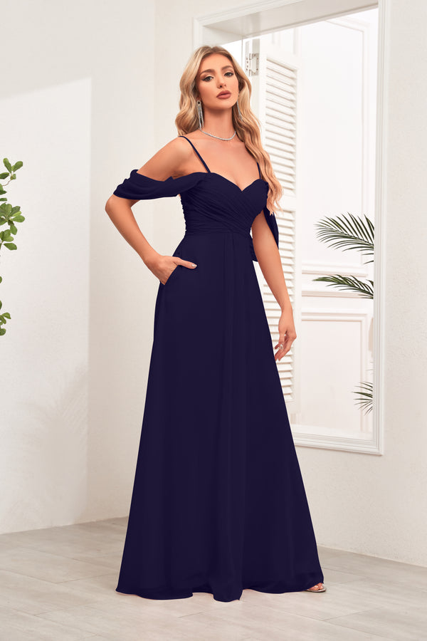 A-line Cold Shoulder Floor-Length Chiffon Bridesmaid Dress