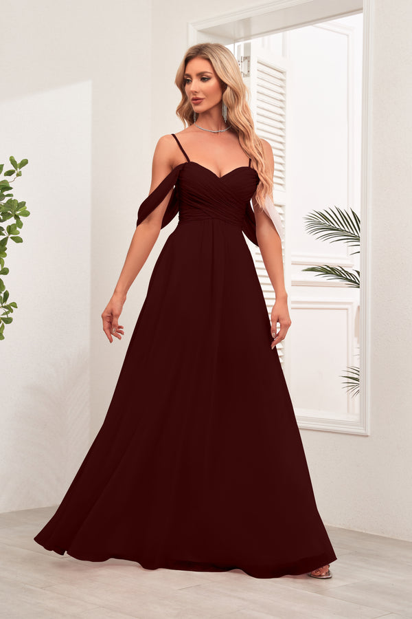 A-line Cold Shoulder Floor-Length Chiffon Bridesmaid Dress