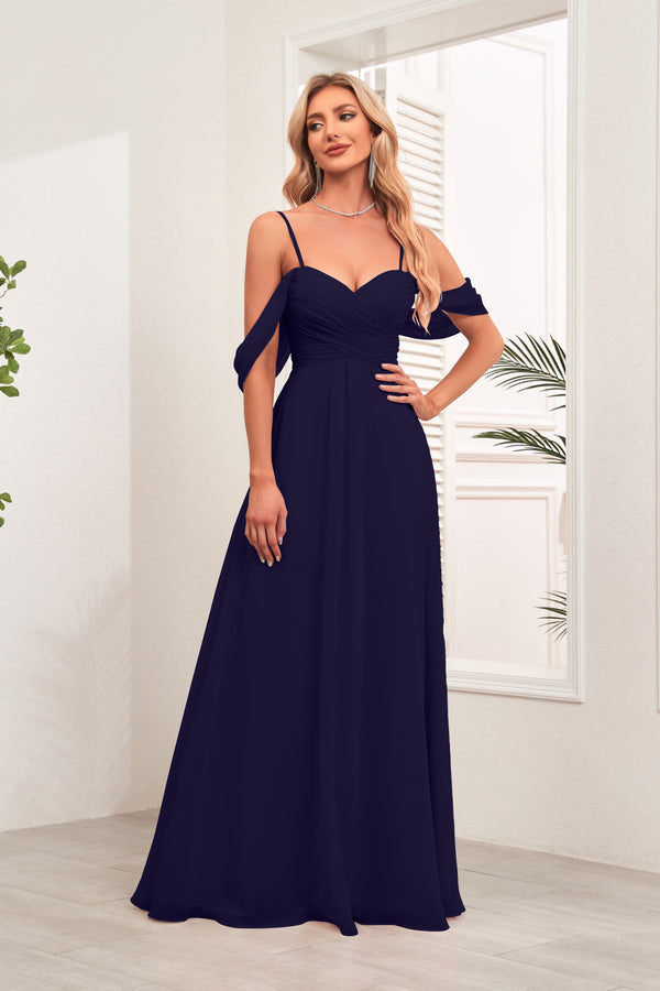 A-line Cold Shoulder Floor-Length Chiffon Bridesmaid Dress