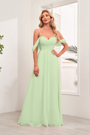 A-line Cold Shoulder Floor-Length Chiffon Bridesmaid Dress