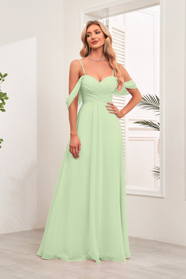 A-line Cold Shoulder Floor-Length Chiffon Bridesmaid Dress