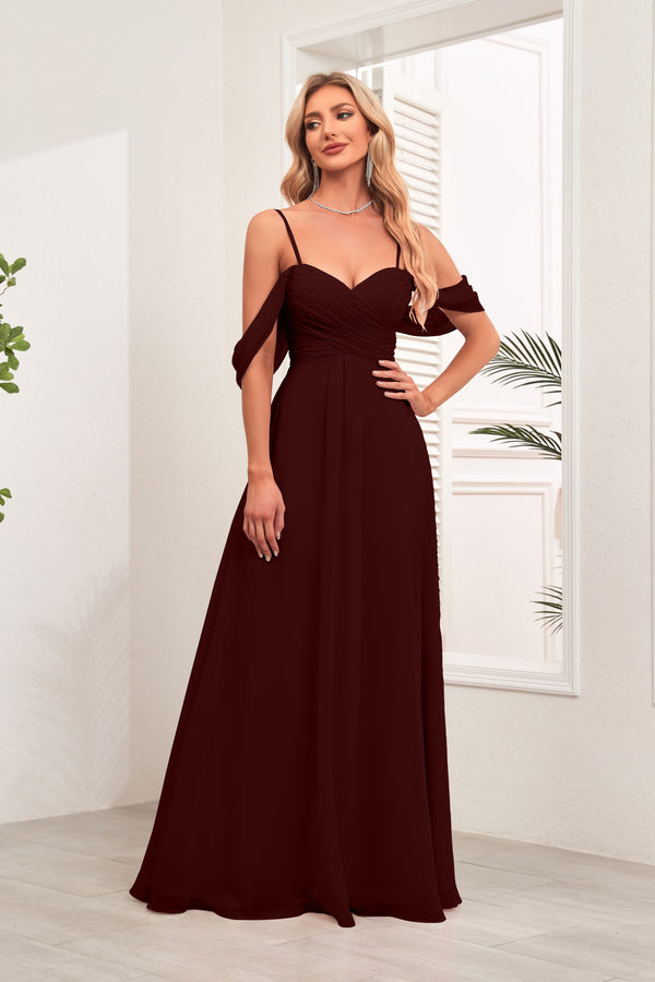 A-line Cold Shoulder Floor-Length Chiffon Bridesmaid Dress
