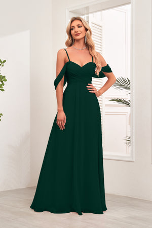 A-line Cold Shoulder Floor-Length Chiffon Bridesmaid Dress