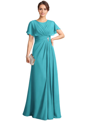 A-line Scoop Floor-Length Chiffon Mother of the Bride Dress With Pleated Beading