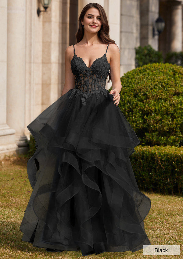 Ball-Gown/Princess Square Floor-Length Tulle Prom Dresses