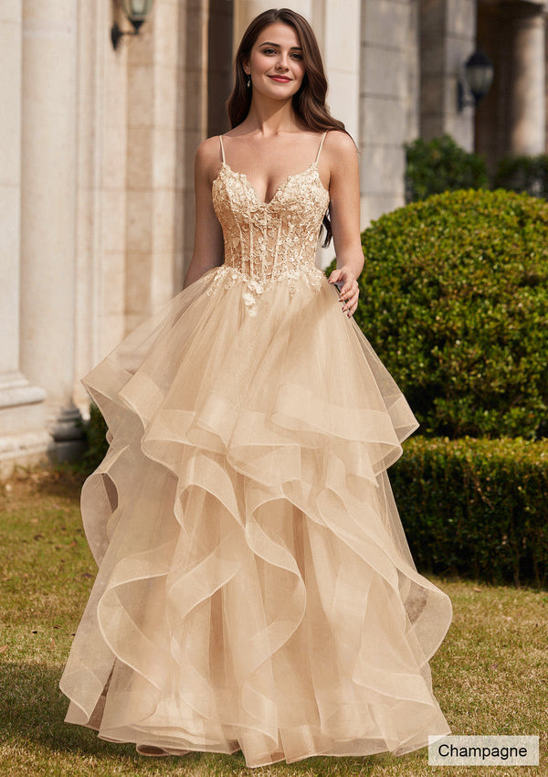 Ball-Gown/Princess Square Floor-Length Tulle Prom Dresses