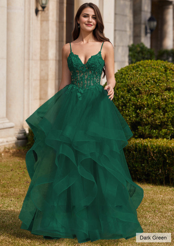 Ball-Gown/Princess Square Floor-Length Tulle Prom Dresses