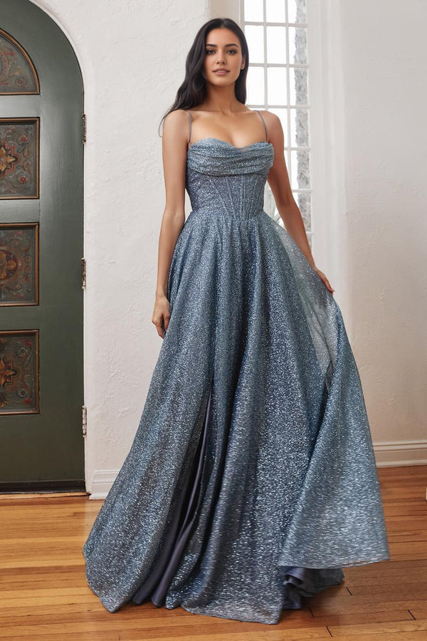 A-line Cowl Floor-Length Sequin Prom Dresses With Ruched