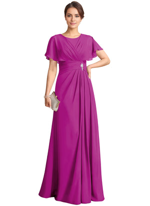 A-line Scoop Floor-Length Chiffon Mother of the Bride Dress With Pleated Beading