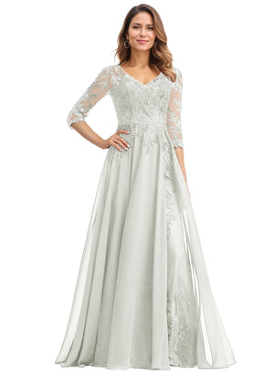 A-line V-Neck Floor-Length Lace Chiffon Mother of the Bride Dress With Sequins