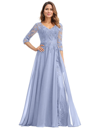 A-line V-Neck Floor-Length Lace Chiffon Mother of the Bride Dress With Sequins